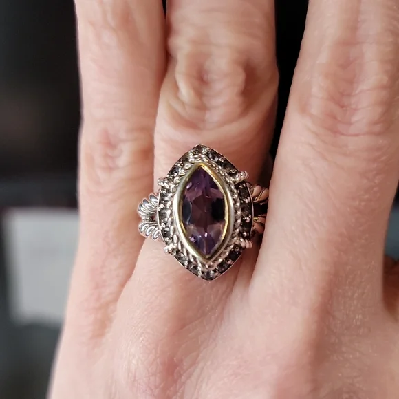 Amethyst & White Topaz Sterling Silver Ring